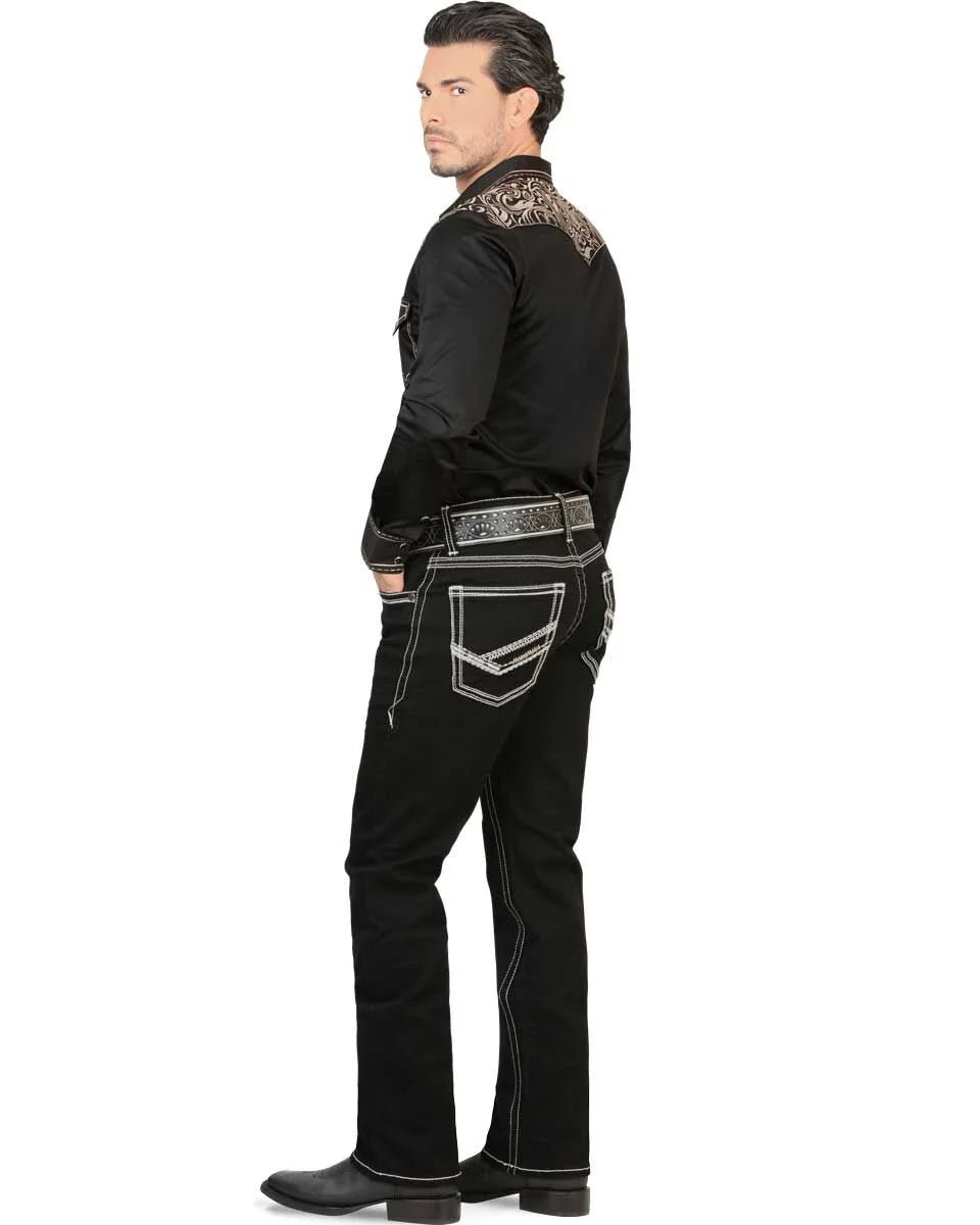 Men's Boot Cut Western Jeans – Stretch Denim Cowboy Pants -Black 4665 - OriginalWestern.com