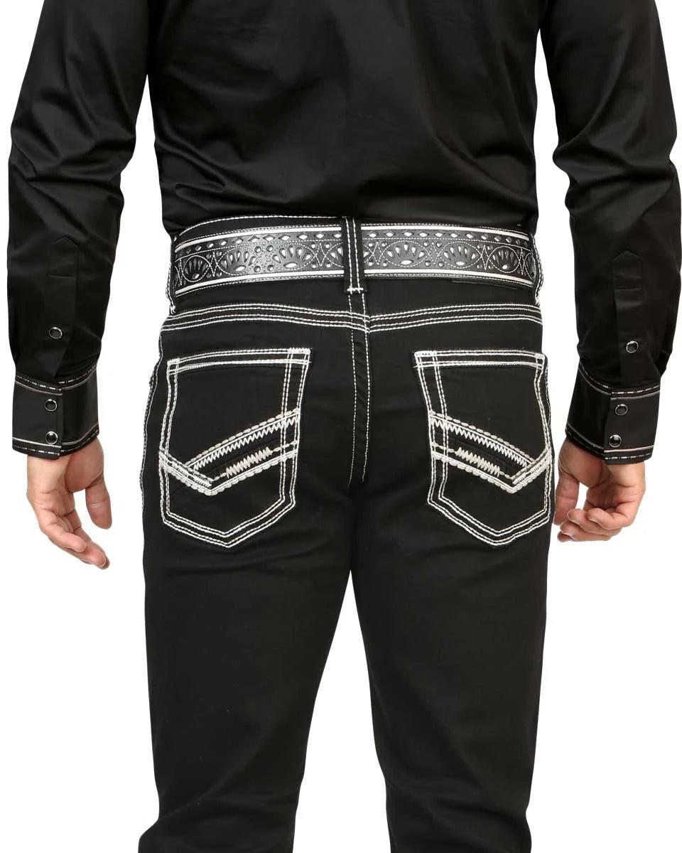 Men's Boot Cut Western Jeans – Stretch Denim Cowboy Pants -Black 4665 - OriginalWestern.com