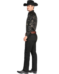 Men's Boot Cut Western Jeans – Stretch Denim Cowboy Pants – Black 5602 - OriginalWestern.com