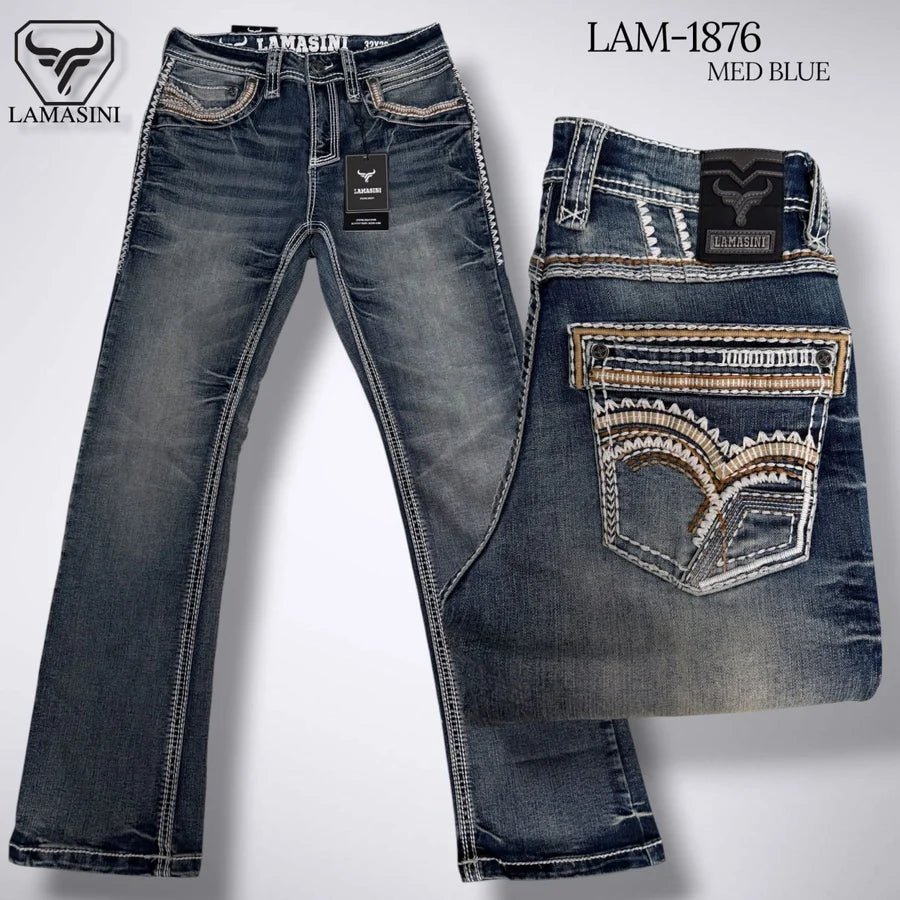 Men's Boot Cut Western Jeans – Stretch Denim Cowboy Pants - Blue LAM-1876 - OriginalWestern.com
