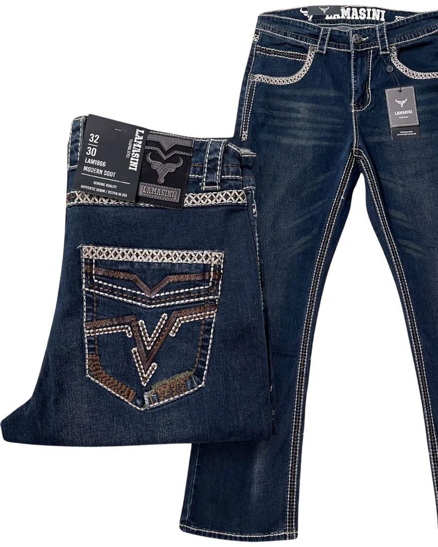 Men's Boot Cut Western Jeans – Stretch Denim Cowboy Pants – Dark Blue 1866 - OriginalWestern.com