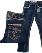 Men's Boot Cut Western Jeans – Stretch Denim Cowboy Pants – Dark Blue 1866 - OriginalWestern.com