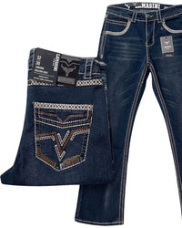 Men's Boot Cut Western Jeans – Stretch Denim Cowboy Pants – Dark Blue 1866 - OriginalWestern.com