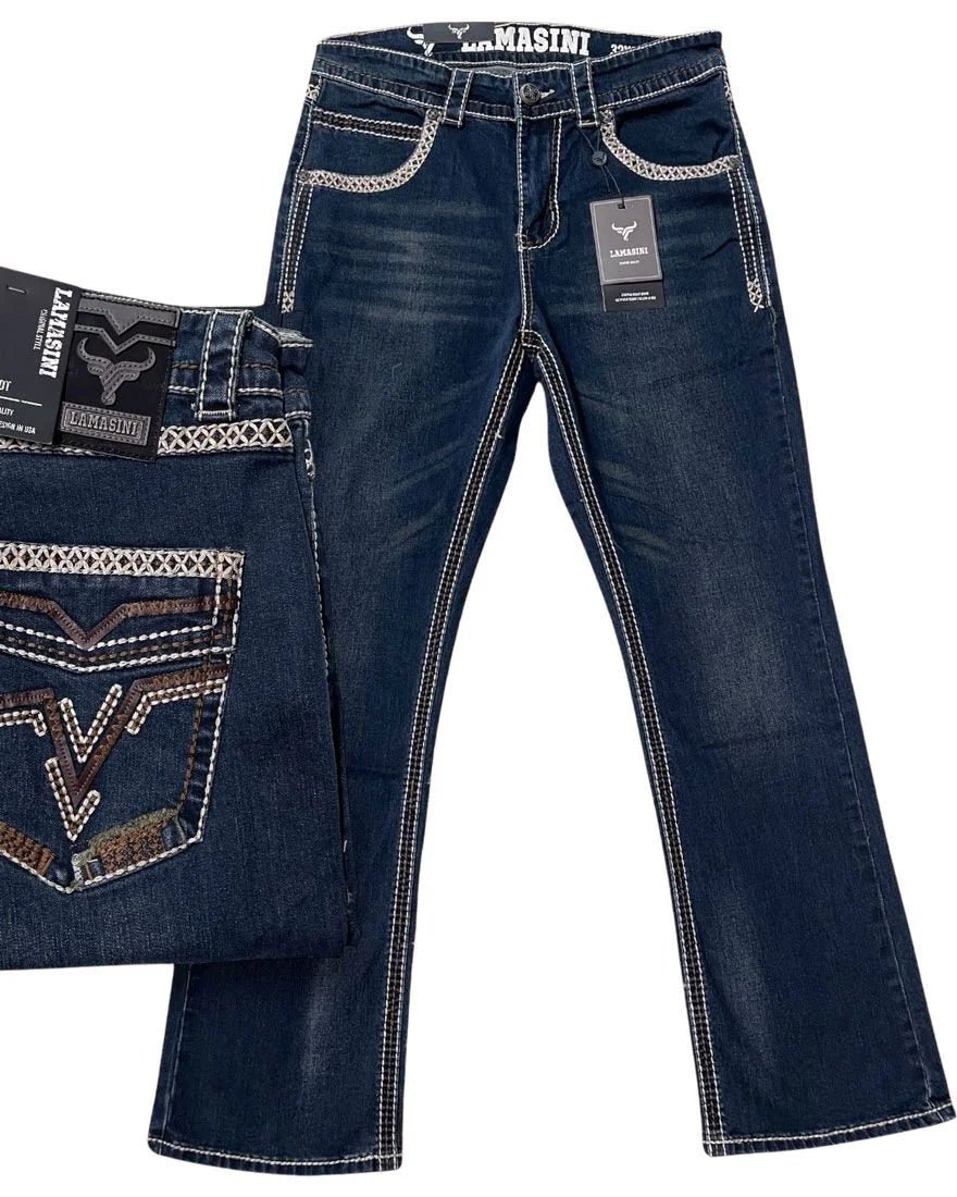 Men's Boot Cut Western Jeans – Stretch Denim Cowboy Pants – Dark Blue 1866 - OriginalWestern.com