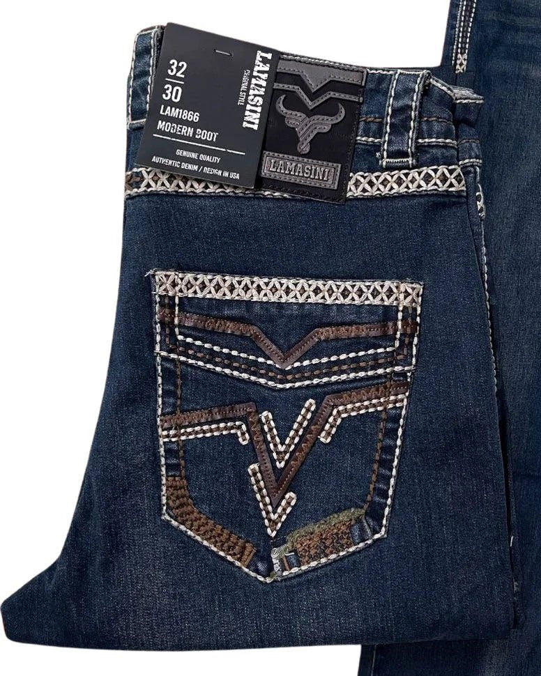 Men's Boot Cut Western Jeans – Stretch Denim Cowboy Pants – Dark Blue 1866 - OriginalWestern.com
