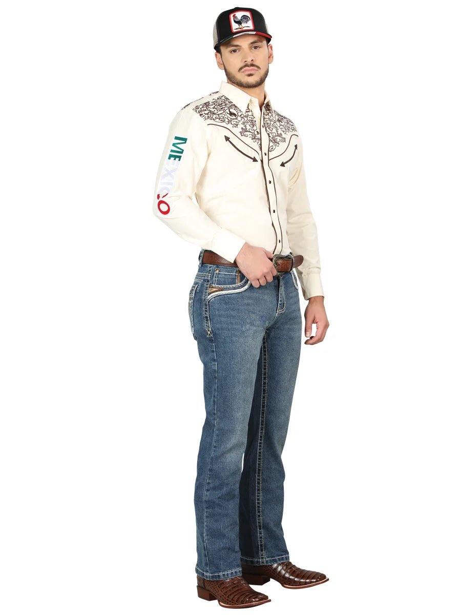 Men's Boot Cut Western Jeans – Stretch Denim Cowboy Pants - Dark Blue 44969 - OriginalWestern.com