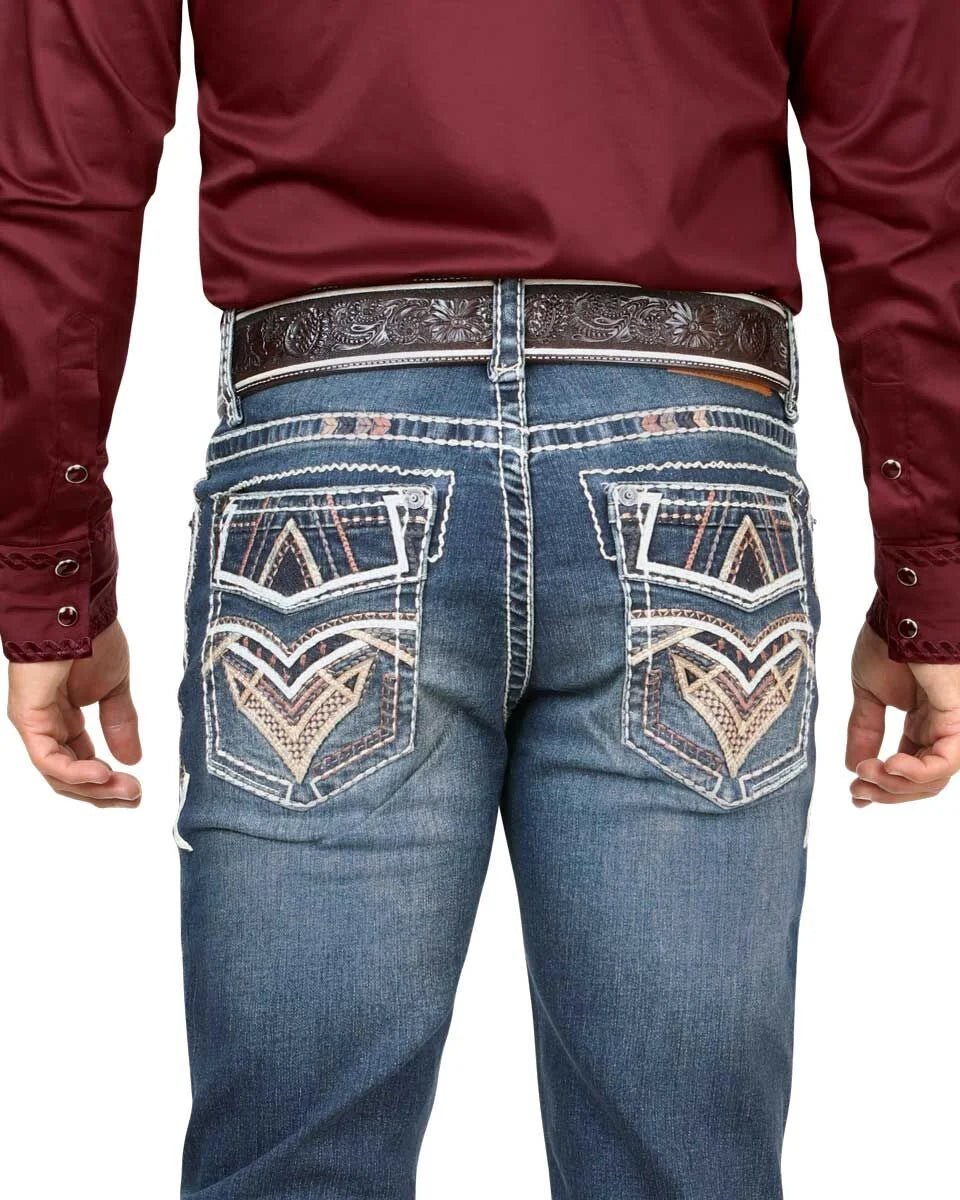 Men's Boot Cut Western Jeans – Stretch Denim Cowboy Pants - Dark Blue 4636 - OriginalWestern.com