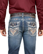 Men's Boot Cut Western Jeans – Stretch Denim Cowboy Pants - Dark Blue 4636 - OriginalWestern.com