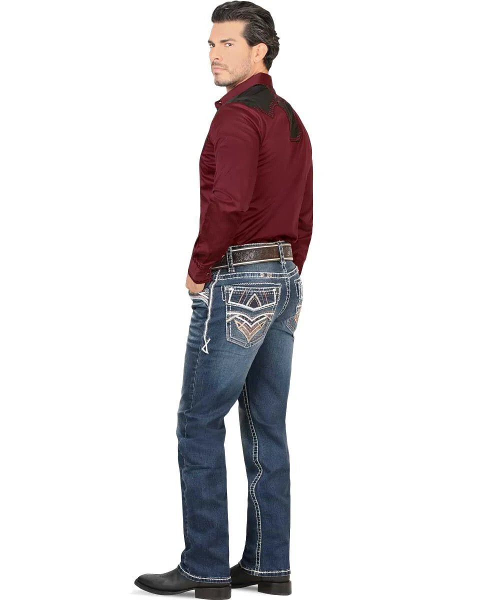 Men's Boot Cut Western Jeans – Stretch Denim Cowboy Pants - Dark Blue 4636 - OriginalWestern.com