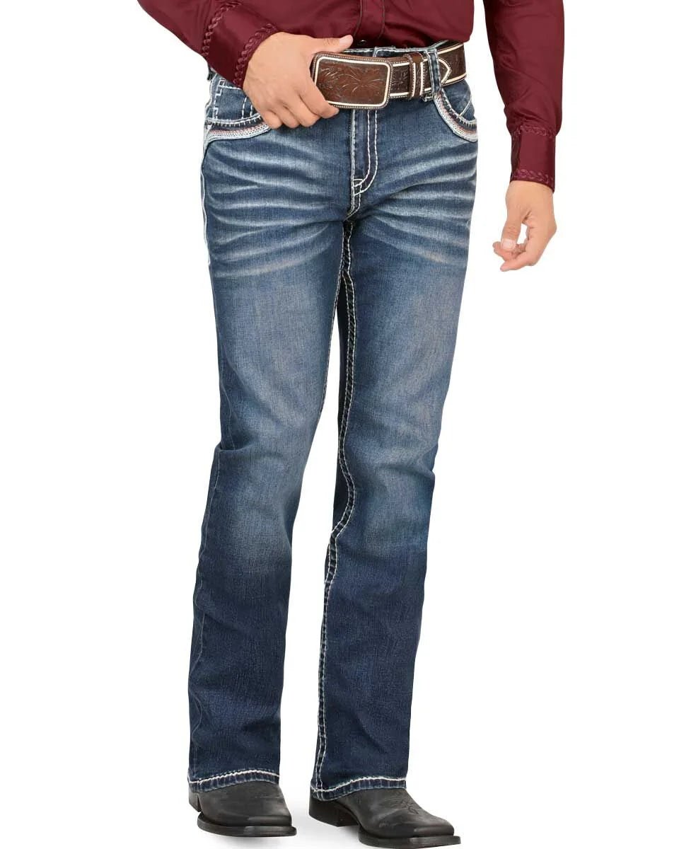 Men's Boot Cut Western Jeans – Stretch Denim Cowboy Pants - Dark Blue 4636 - OriginalWestern.com