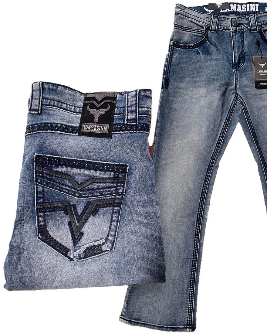 Men's Boot Cut Western Jeans – Stretch Denim Cowboy Pants – Light Blue 1866 - OriginalWestern.com