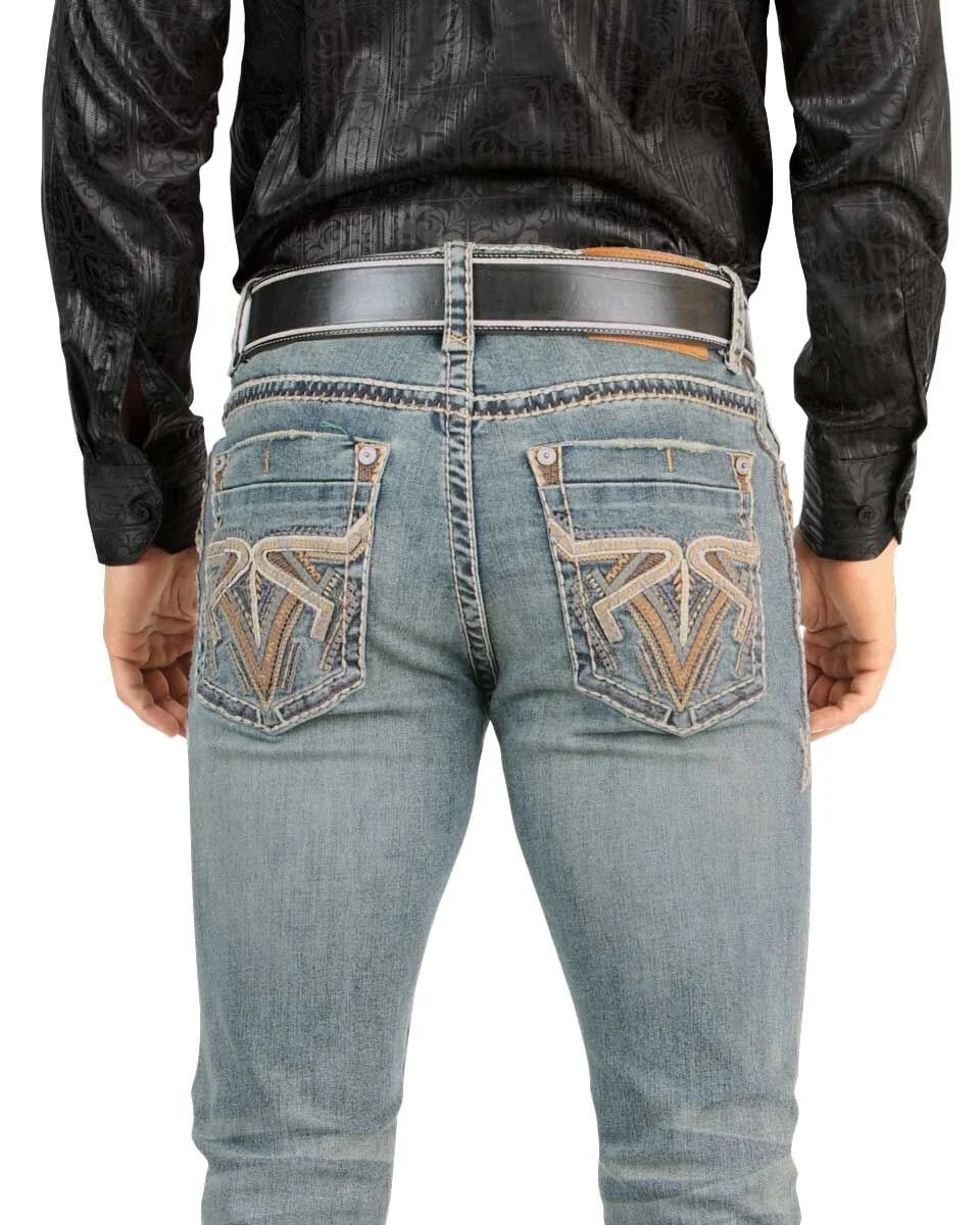 Men's Boot Cut Western Jeans – Stretch Denim Cowboy Pants – Light Blue 4643 - OriginalWestern.com