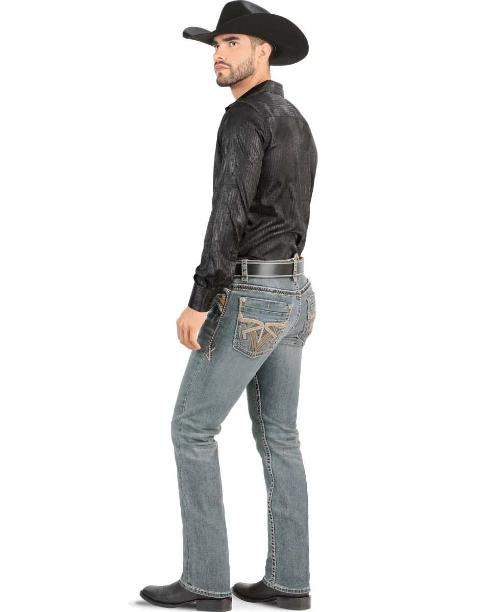 Men's Boot Cut Western Jeans – Stretch Denim Cowboy Pants – Light Blue 4643 - OriginalWestern.com