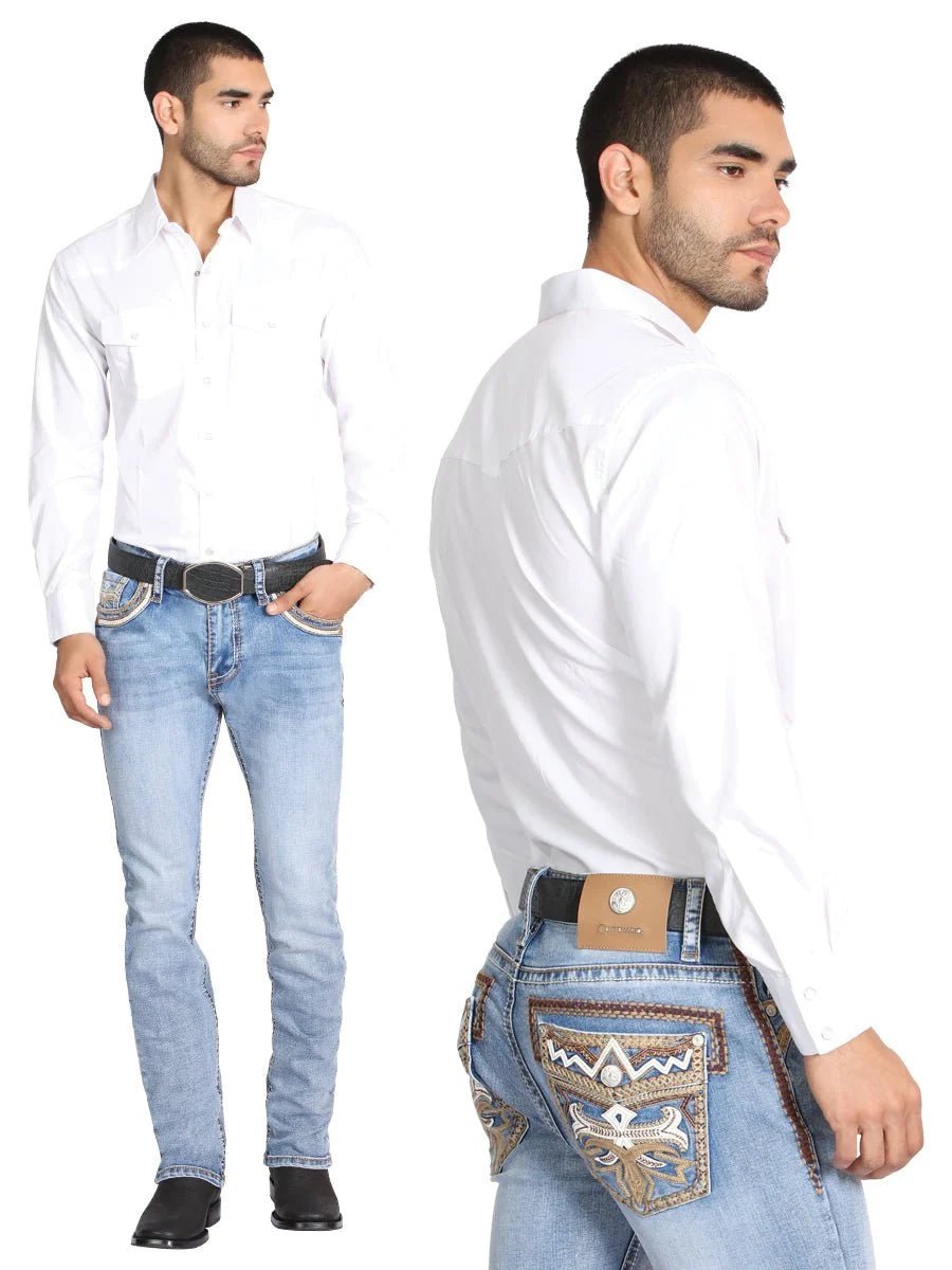 Men's Boot Cut Western Jeans – Stretch Denim Cowboy Pants - Light Blue GEN-045896 - OriginalWestern.com