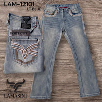 Men's Boot Cut Western Jeans – Stretch Denim Cowboy Pants - Light Blue LAM-12101 - OriginalWestern.com
