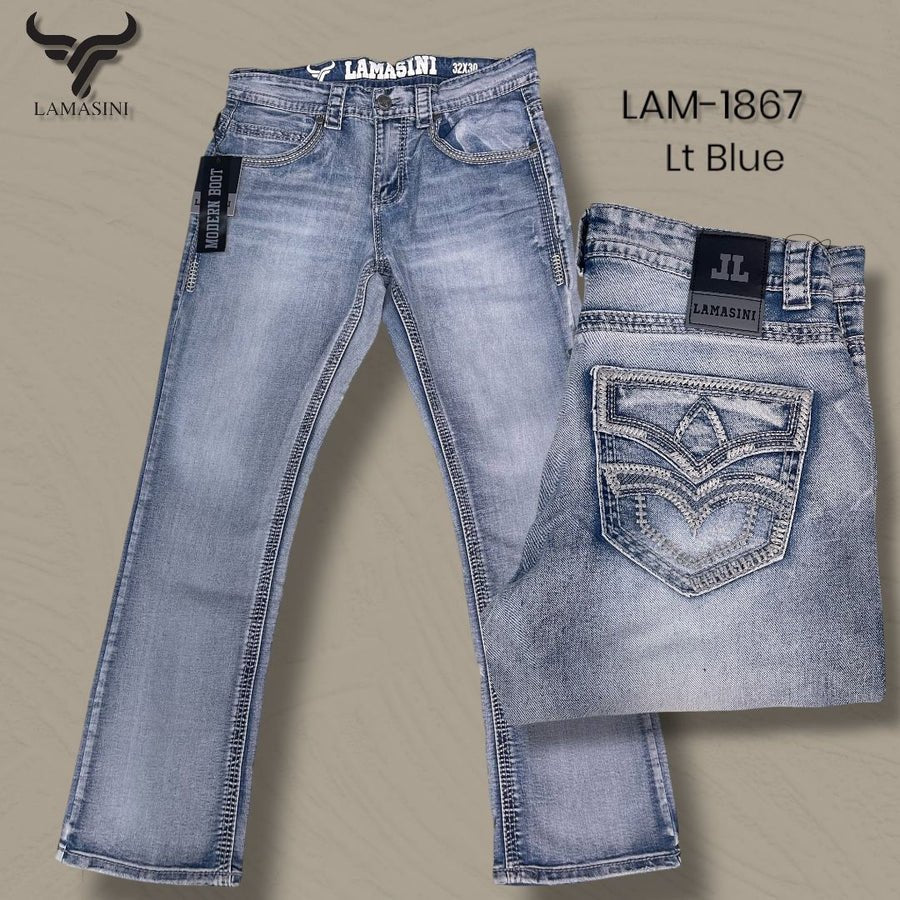 Men's Boot Cut Western Jeans – Stretch Denim Cowboy Pants - Light Blue LAM-1867 - OriginalWestern.com