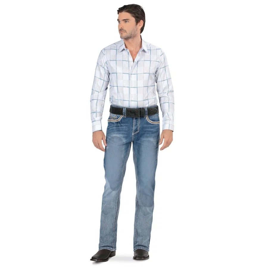 Men's Boot Cut Western Jeans – Stretch Denim Cowboy Pants - Light Blue LAM-26501 - OriginalWestern.com