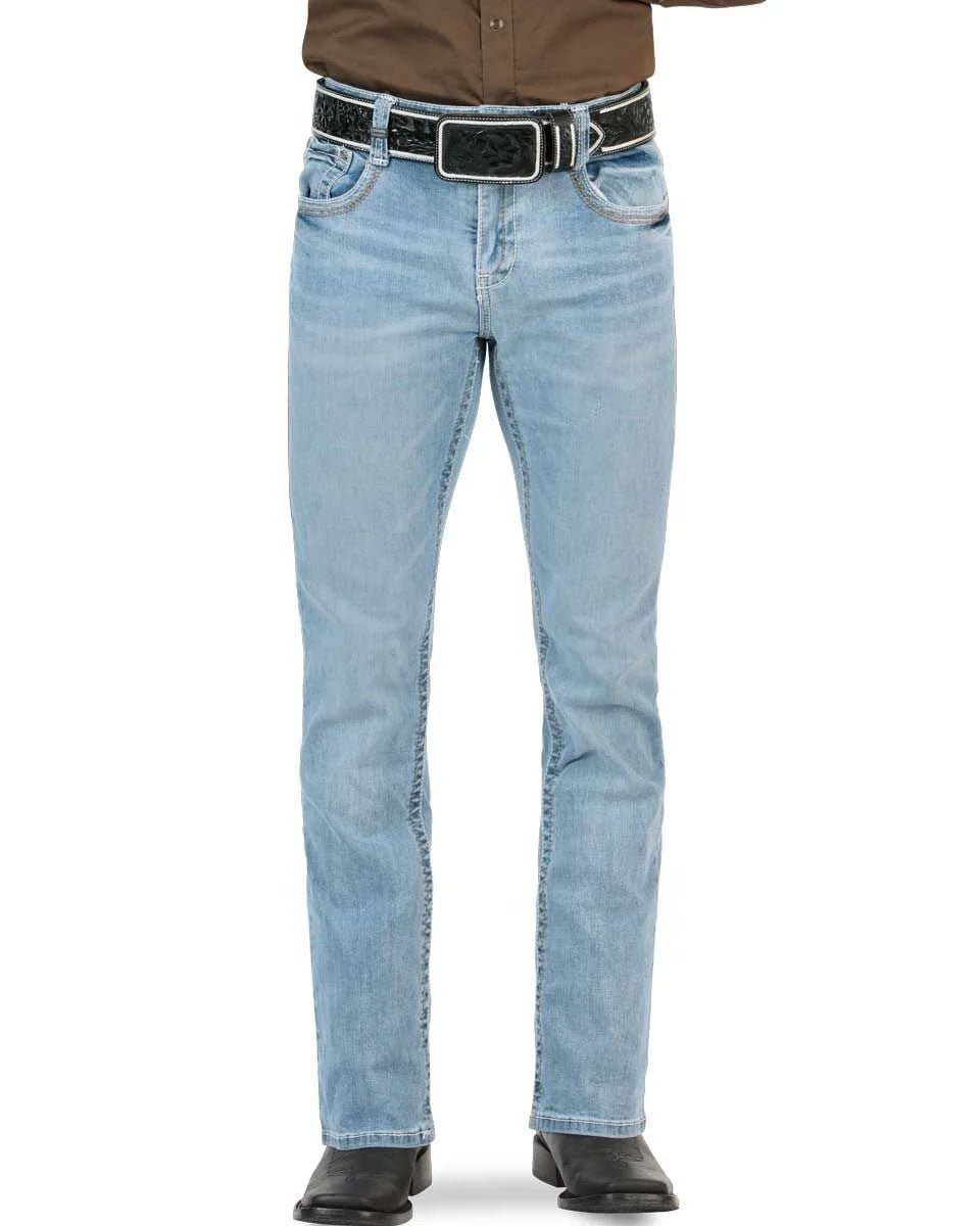 Men's Boot Cut Western Jeans – Stretch Denim Cowboy Pants - Lt Blue 9045 - OriginalWestern.com