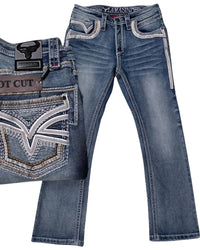 Men's Boot Cut Western Jeans – Stretch Denim Cowboy Pants – Medium Blue 12101 - OriginalWestern.com