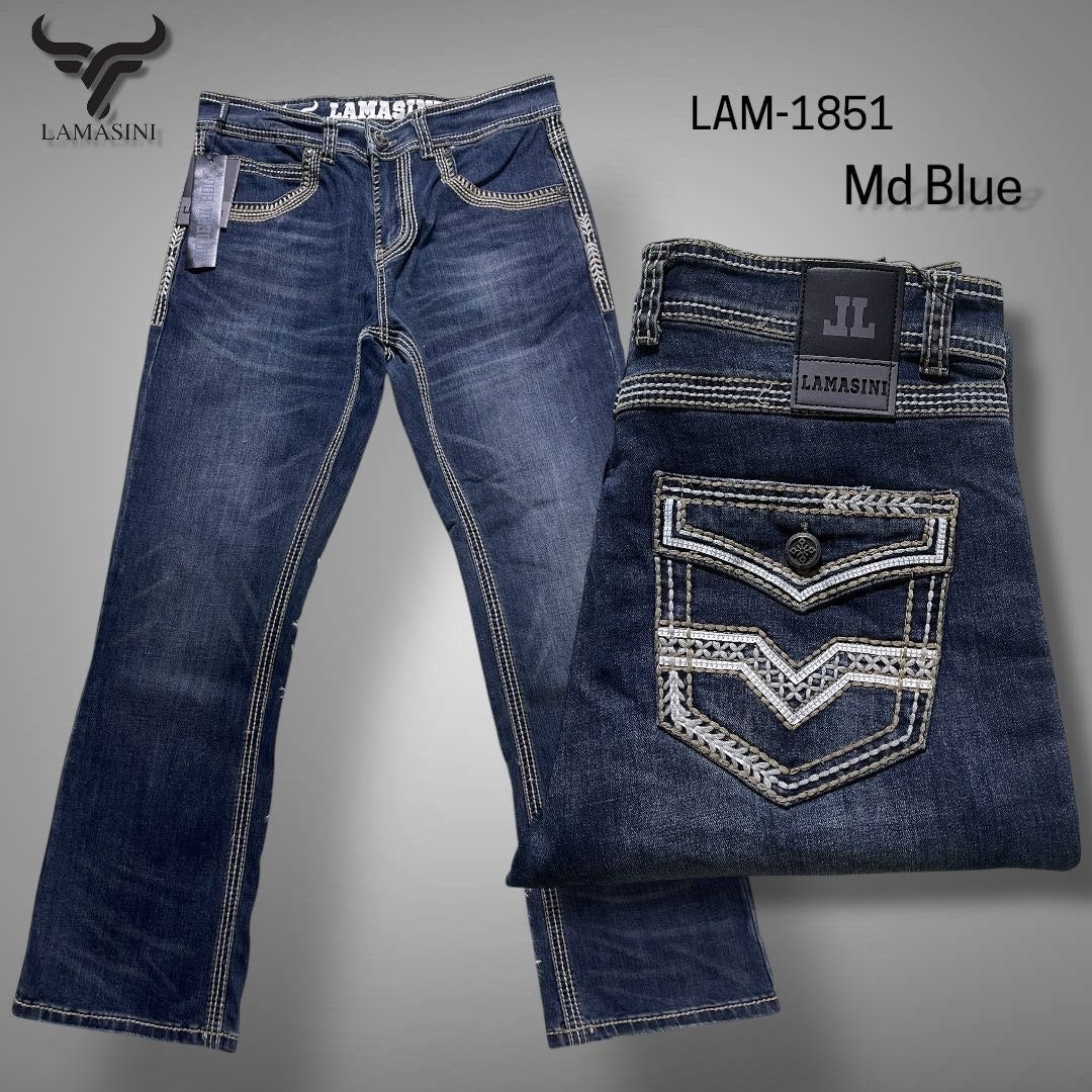 Men's Boot Cut Western Jeans – Stretch Denim Cowboy Pants – Medium Blue 1851 - OriginalWestern.com