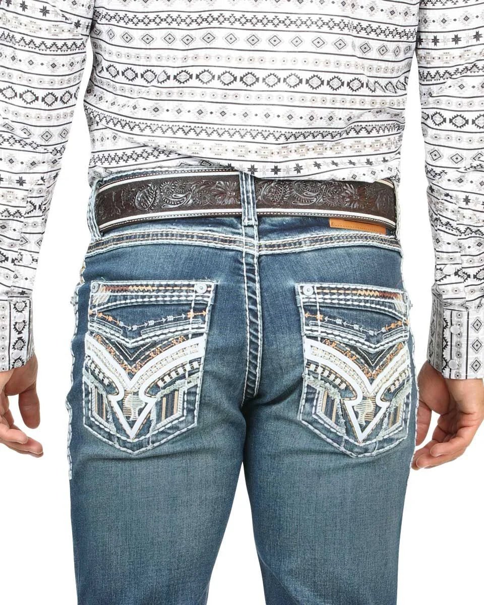 Men's Boot Cut Western Jeans – Stretch Denim Cowboy Pants – Medium Blue 4632 - OriginalWestern.com