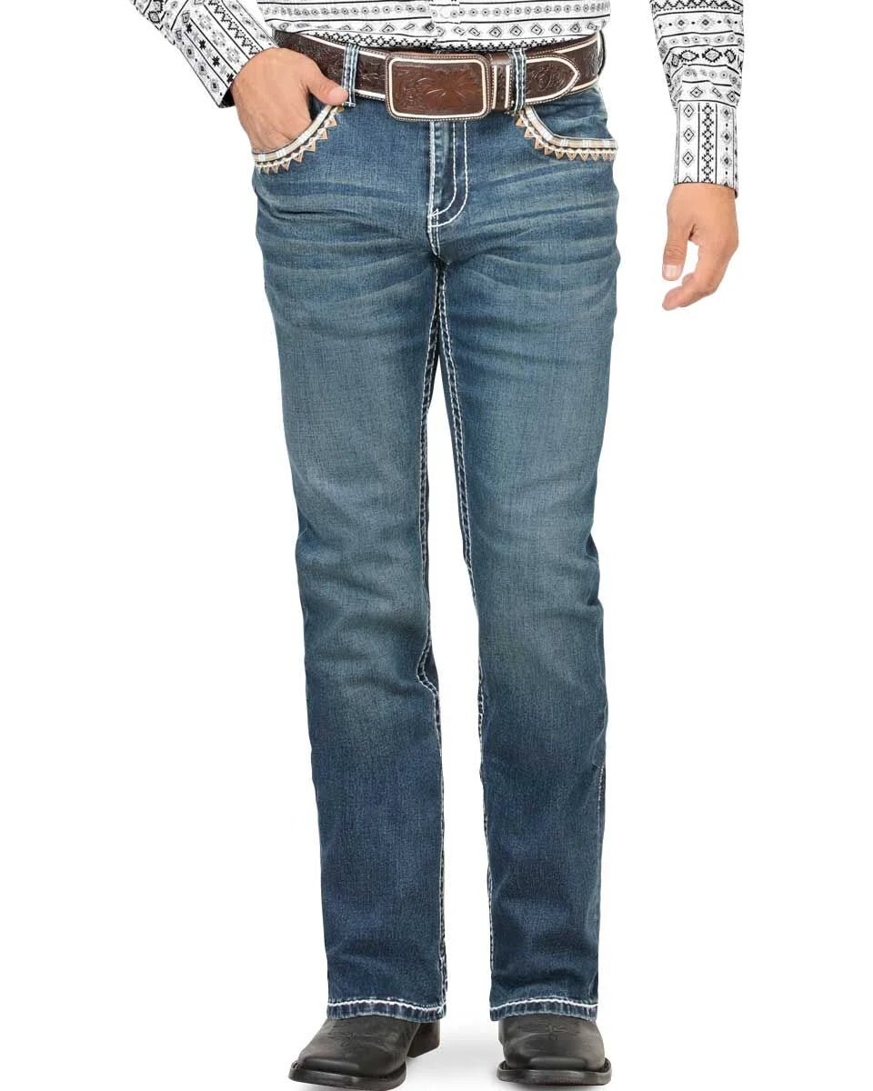 Men's Boot Cut Western Jeans – Stretch Denim Cowboy Pants – Medium Blue 4632 - OriginalWestern.com
