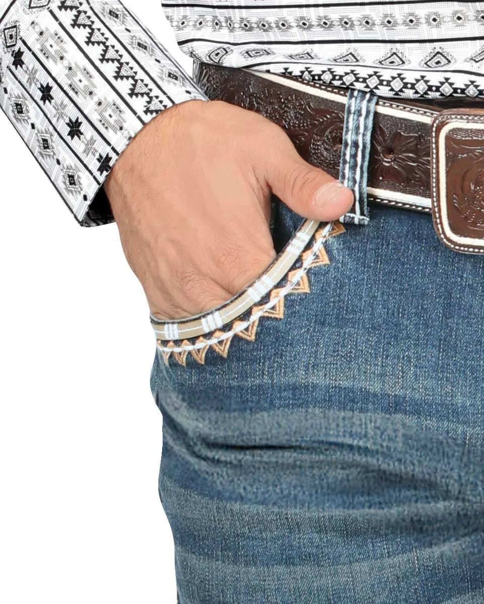 Men's Boot Cut Western Jeans – Stretch Denim Cowboy Pants – Medium Blue 4632 - OriginalWestern.com