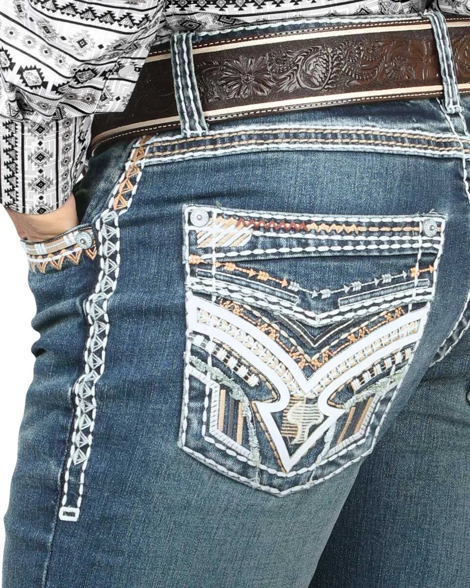 Men's Boot Cut Western Jeans – Stretch Denim Cowboy Pants – Medium Blue 4632 - OriginalWestern.com