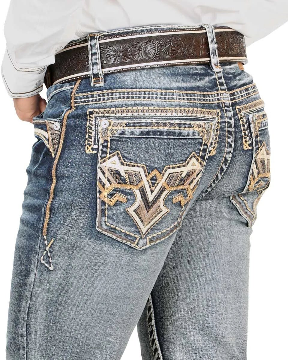 Men's Boot Cut Western Jeans – Stretch Denim Cowboy Pants – Medium Blue 4635 - OriginalWestern.com