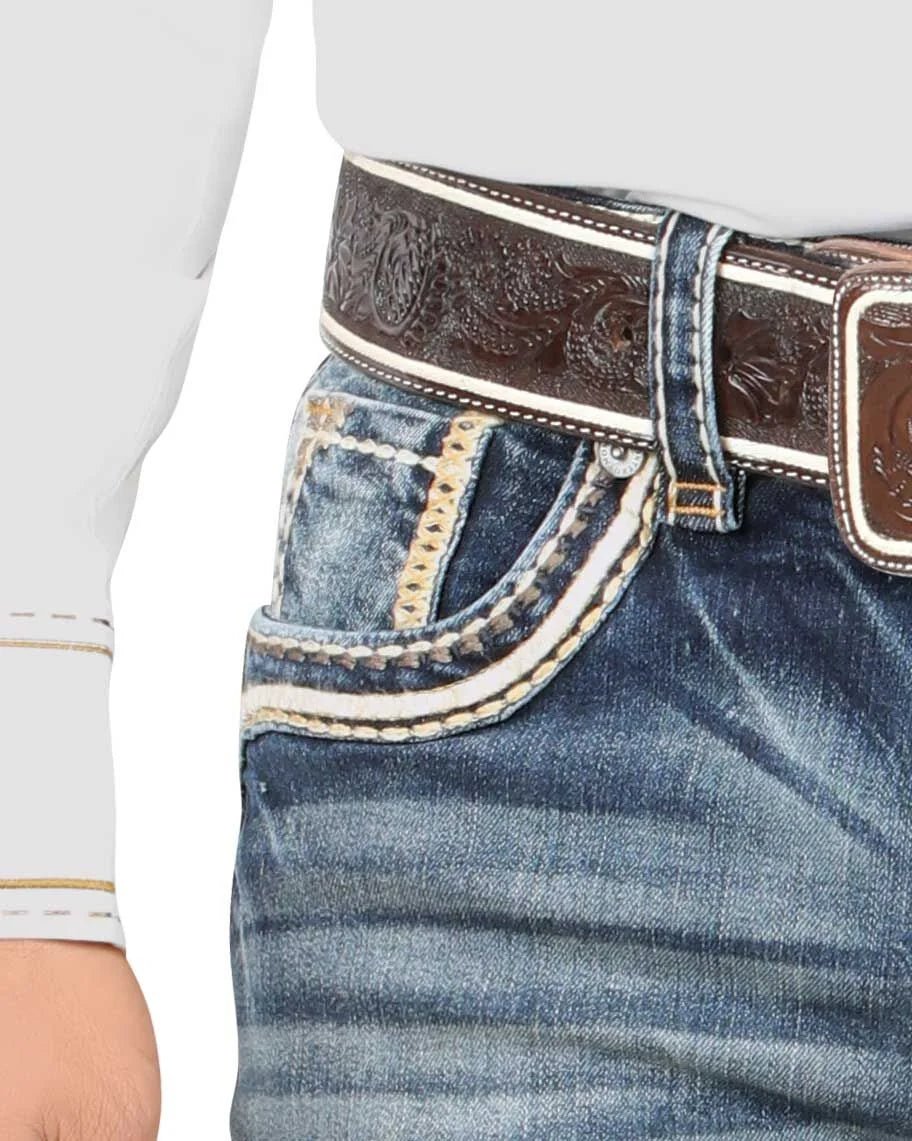 Men's Boot Cut Western Jeans – Stretch Denim Cowboy Pants – Medium Blue 4635 - OriginalWestern.com
