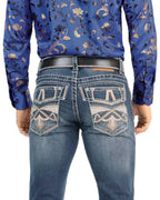 Men's Boot Cut Western Jeans – Stretch Denim Cowboy Pants - Medium Blue 4642 - OriginalWestern.com