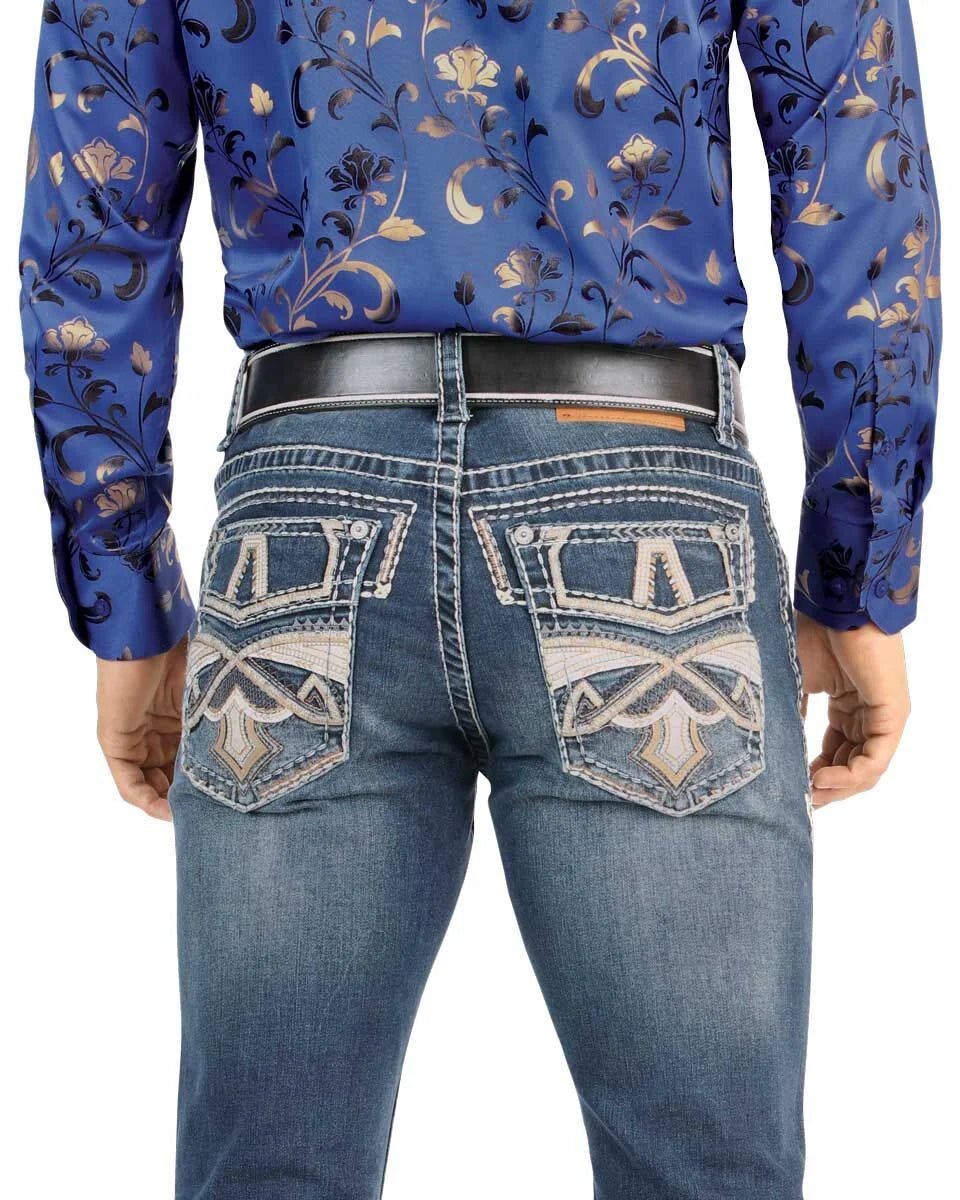 Men's Boot Cut Western Jeans – Stretch Denim Cowboy Pants - Medium Blue 4642 - OriginalWestern.com