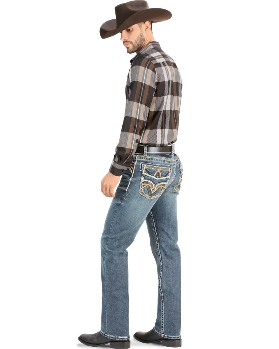 Men's Boot Cut Western Jeans – Stretch Denim Cowboy Pants – Medium Blue 4646 - OriginalWestern.com
