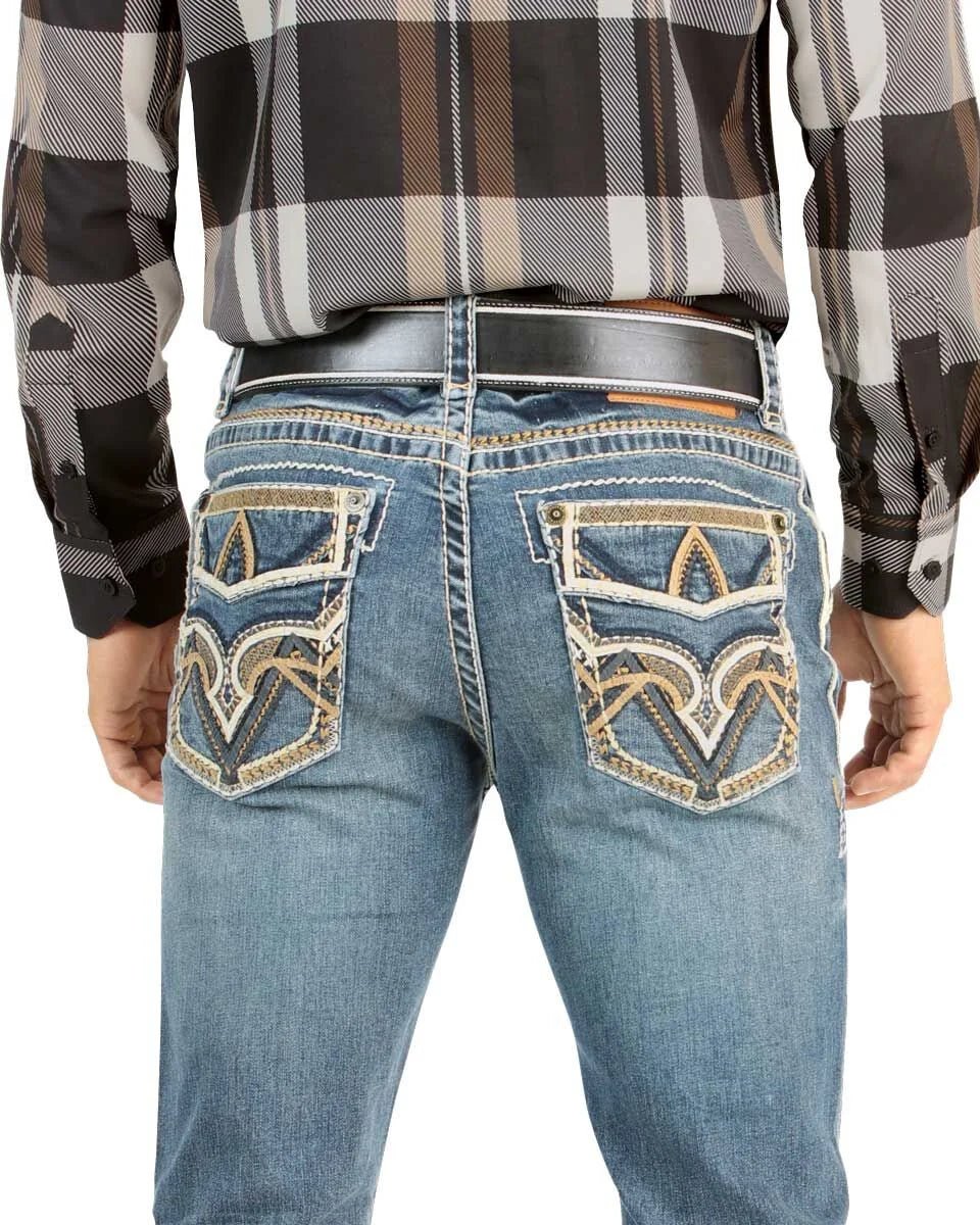 Men's Boot Cut Western Jeans – Stretch Denim Cowboy Pants – Medium Blue 4646 - OriginalWestern.com