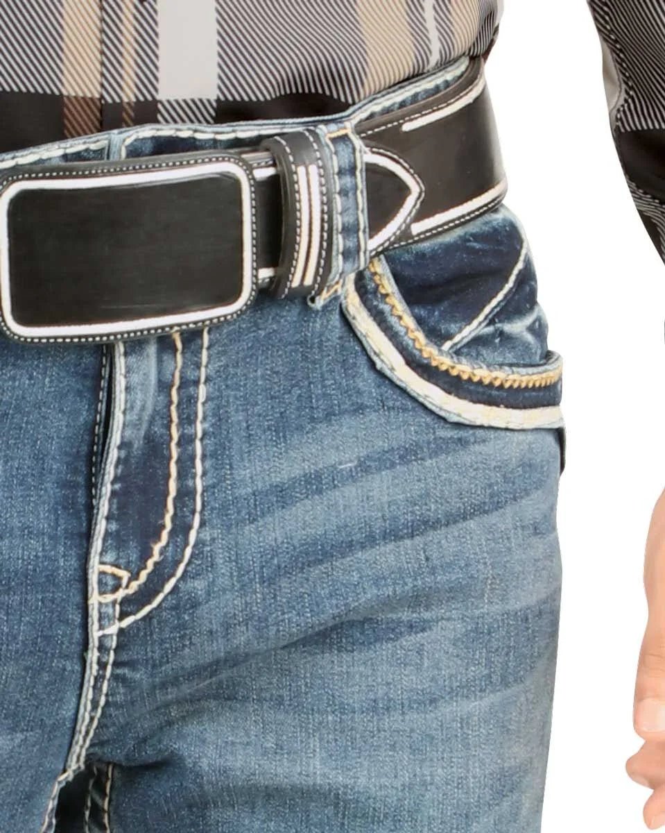 Men's Boot Cut Western Jeans – Stretch Denim Cowboy Pants – Medium Blue 4646 - OriginalWestern.com