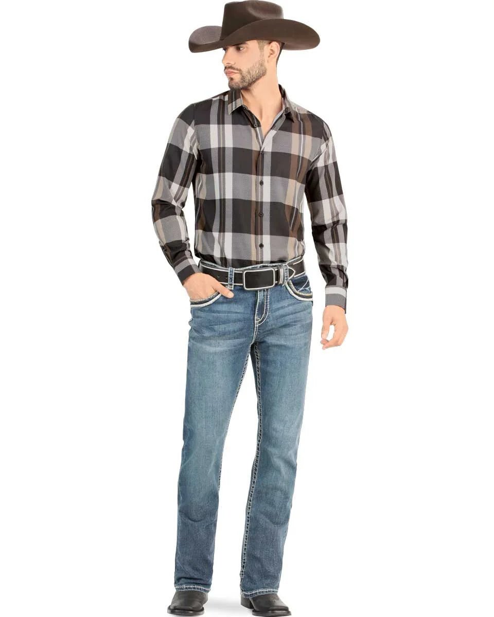 Men's Boot Cut Western Jeans – Stretch Denim Cowboy Pants – Medium Blue 4646 - OriginalWestern.com