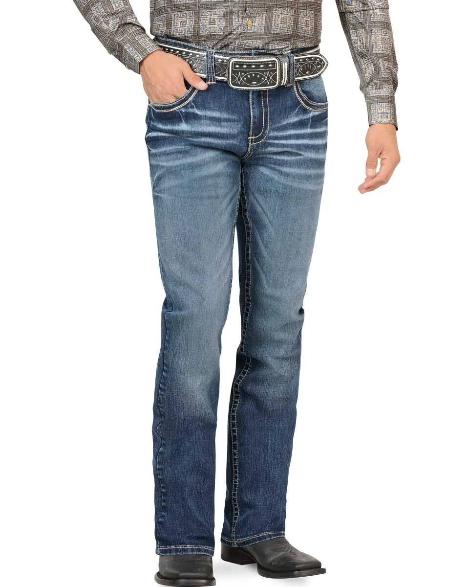 Men's Boot Cut Western Jeans – Stretch Denim Cowboy Pants - Medium Blue 4665 - OriginalWestern.com
