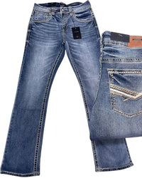 Men's Boot Cut Western Jeans – Stretch Denim Cowboy Pants - Medium Blue 9055 - OriginalWestern.com