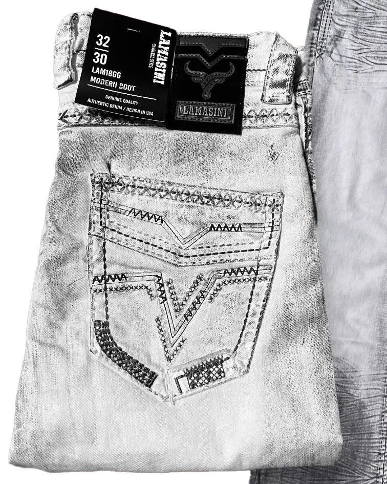 Men's Boot Cut Western Jeans – Stretch Denim Cowboy Pants – White 1866 - OriginalWestern.com