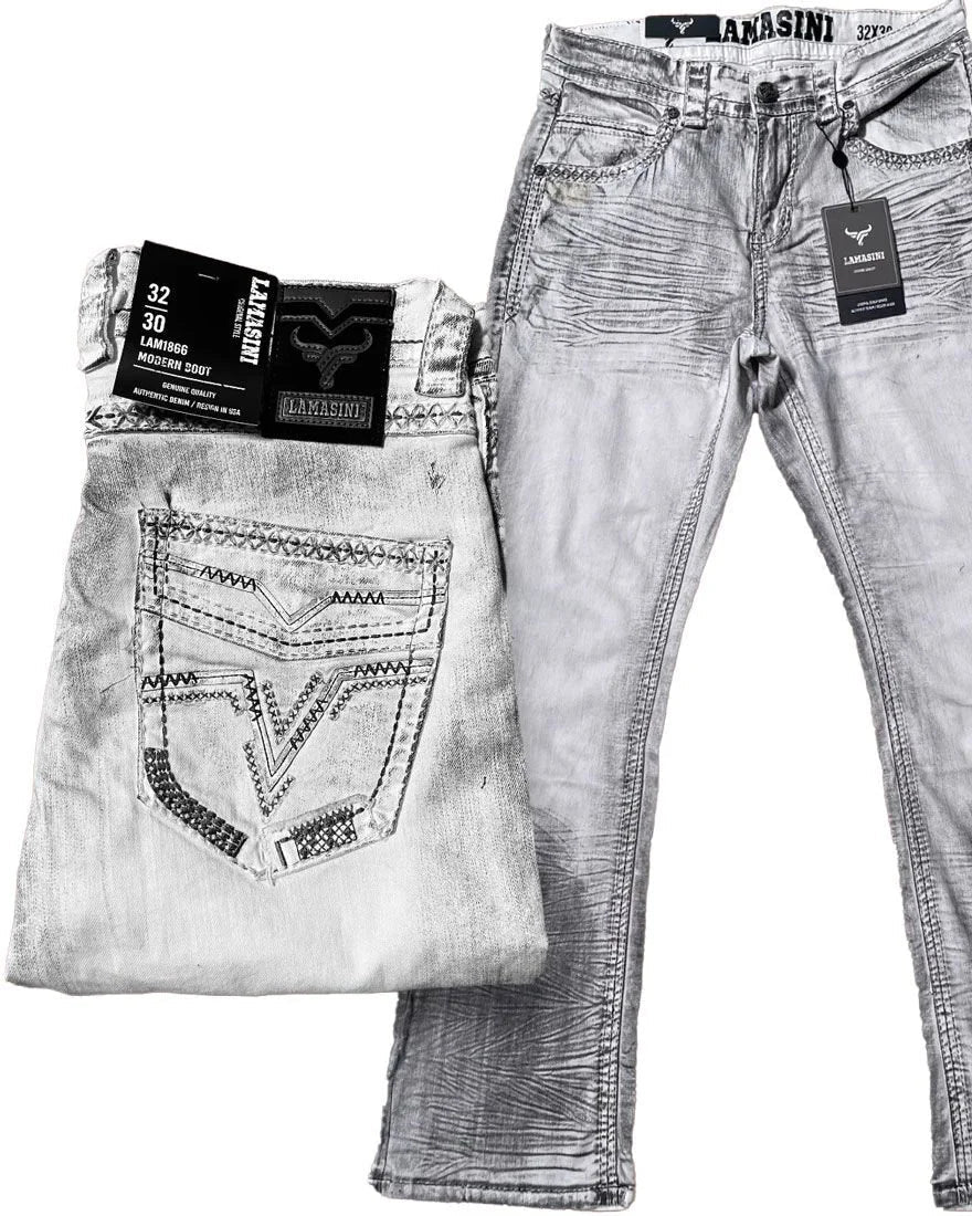 Men's Boot Cut Western Jeans – Stretch Denim Cowboy Pants – White 1866 - OriginalWestern.com