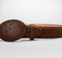 Men’s Brown Ostrich Original Exotic Leather Cowboy Belt 1.5" Oval Buckle - OriginalWestern.com