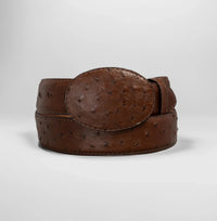 Men’s Brown Ostrich Original Exotic Leather Cowboy Belt 1.5" Oval Buckle - OriginalWestern.com