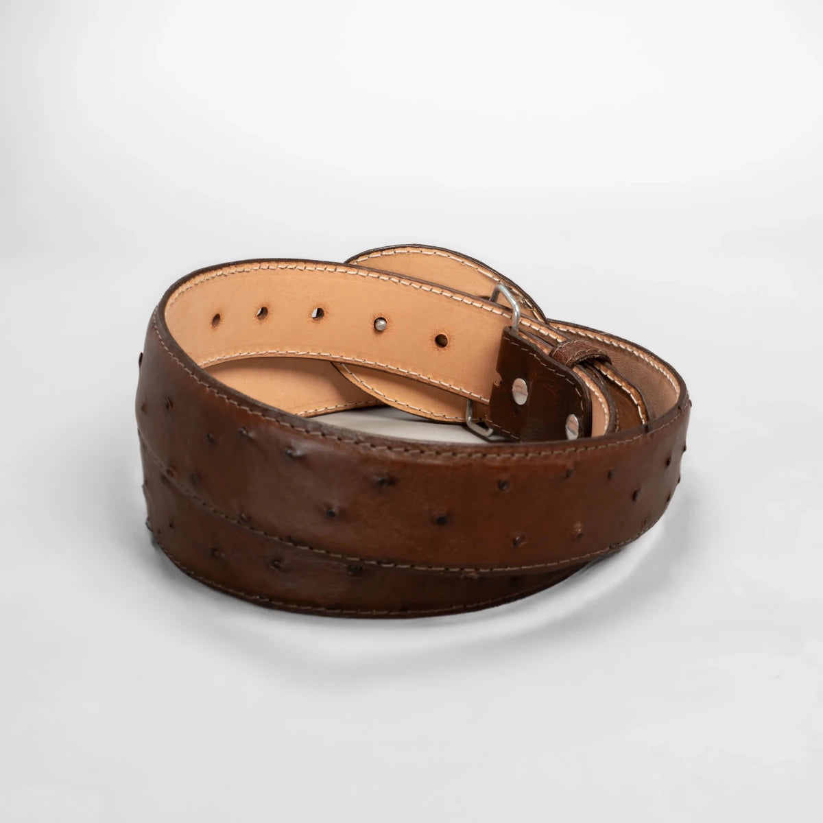 Men’s Brown Ostrich Original Exotic Leather Cowboy Belt 1.5" Oval Buckle - OriginalWestern.com