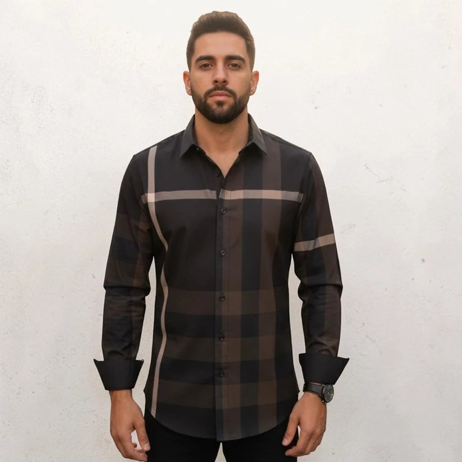 Men's Button Down Shirt with Stripes - Black 097-030