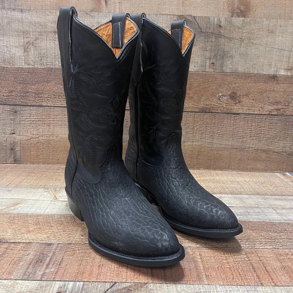 Men's Cowboy Boot Genuine Bull Neck Leather Western Est. 099 Black - OriginalWestern.com