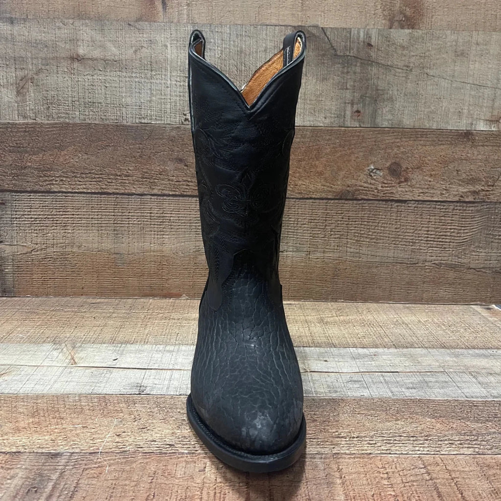 Men's Cowboy Boot Genuine Bull Neck Leather Western Est. 099 Black - OriginalWestern.com
