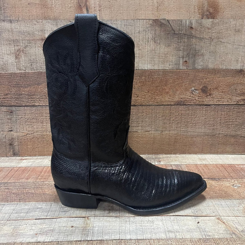 Men's Cowboy Boot Lizard Print Genuine Leather Western Est. 099 Black - OriginalWestern.com