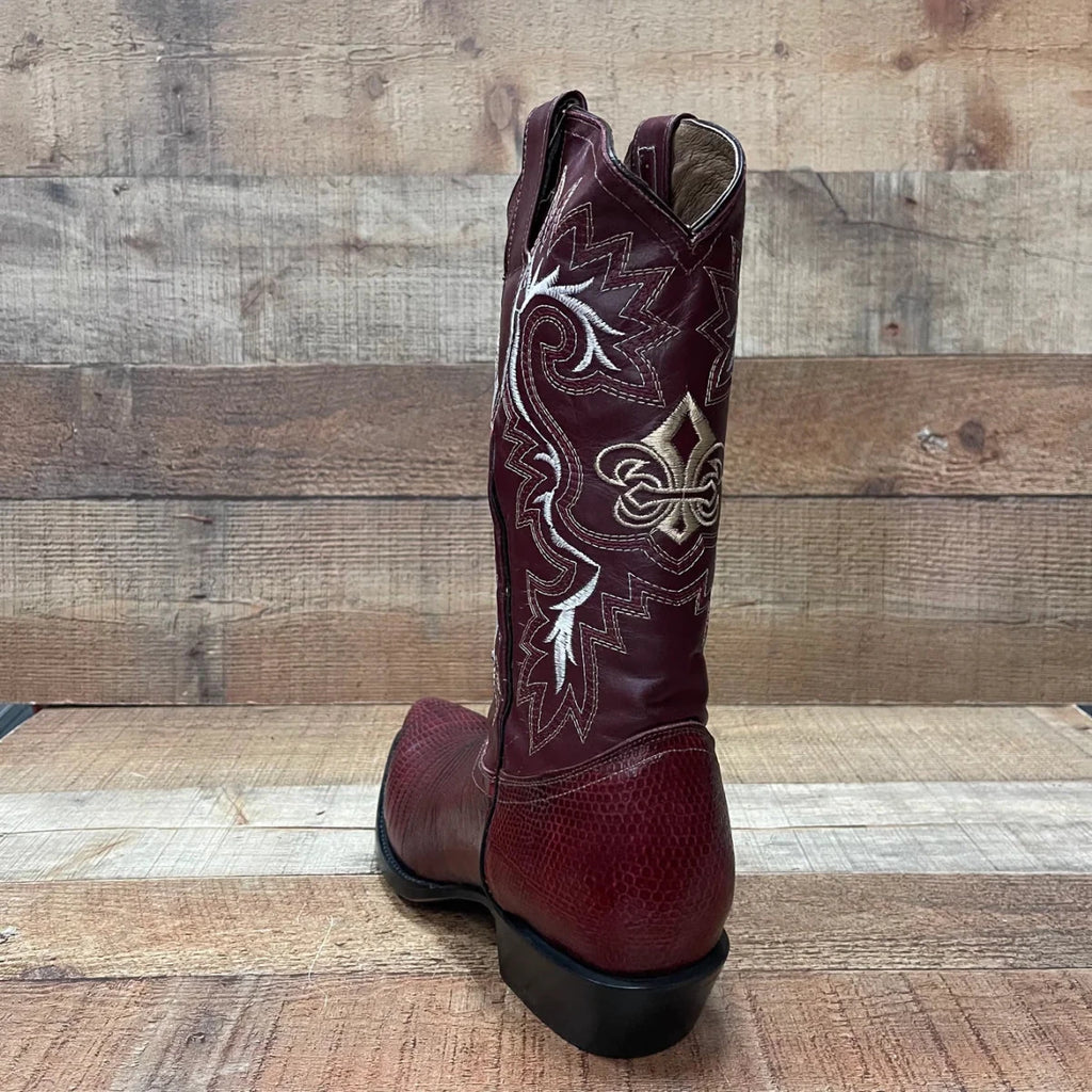 Men's Cowboy Boot Lizard Print Genuine Leather Western Est. 099 Wine - OriginalWestern.com