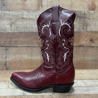 Men's Cowboy Boot Lizard Print Genuine Leather Western Est. 099 Wine - OriginalWestern.com