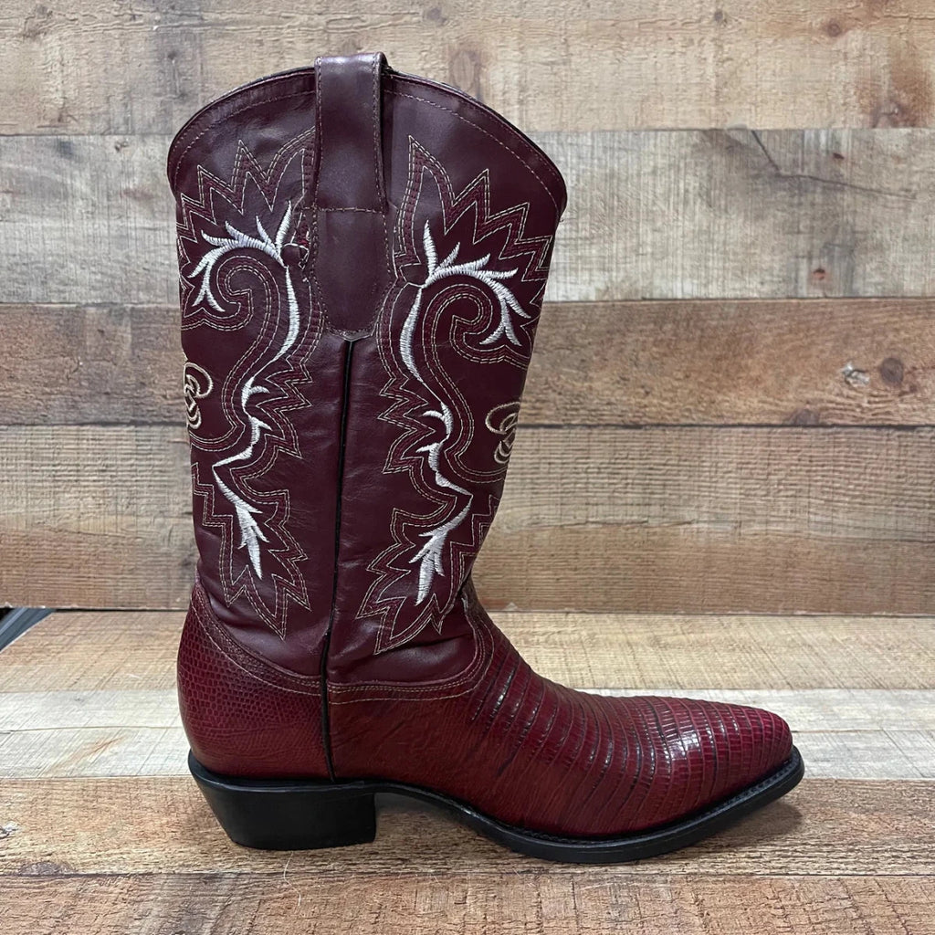 Men's Cowboy Boot Lizard Print Genuine Leather Western Est. 099 Wine - OriginalWestern.com